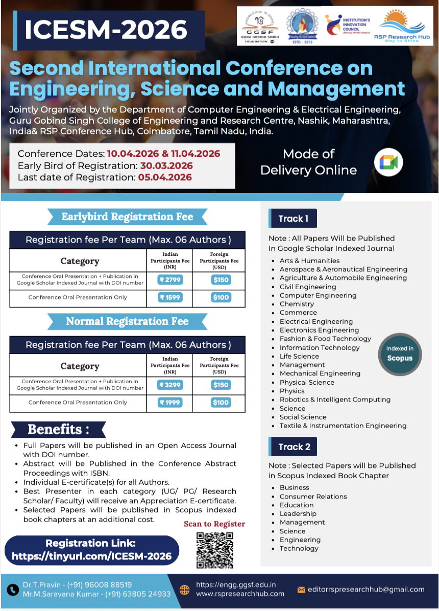 Second International Conference on Engineering, Science and Management ICESM 2026 International Conference Poster 
